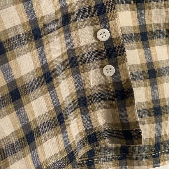 Luciano Barbera 100% Linen S/S Button Shirt Multicolor Plaid Men's Size S - Picture 5 of 10